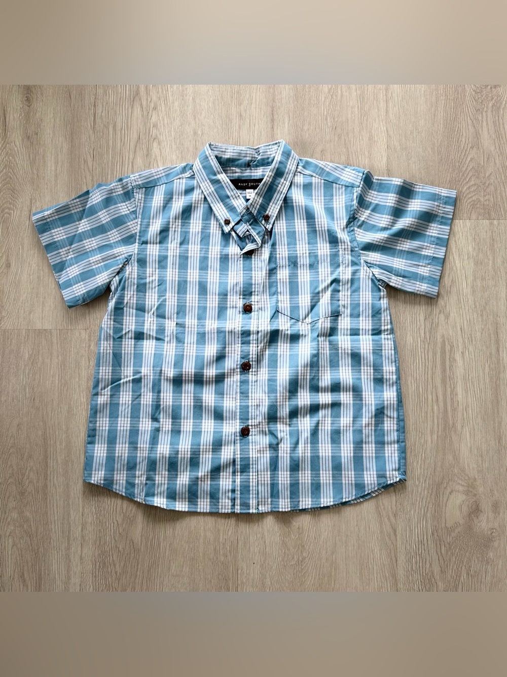 Boys' Light Blue Palaka Short-Sleeve Button-Up Shirt Size M